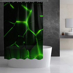Шторка для душа Темные зеленые неоновые плиты в разломе, цвет: 3D-принт — фото 2
