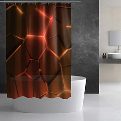 Шторка для душа Оранжевые неоновые плиты в разломе, цвет: 3D-принт — фото 2