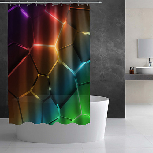 Шторка для ванной Радужные неоновые плиты в разломе / 3D-принт – фото 2