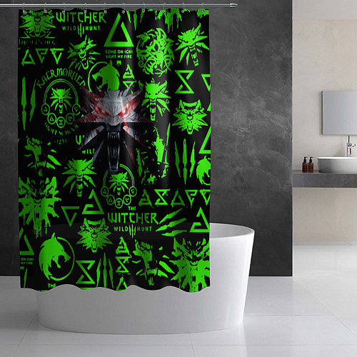 Шторка для ванной Ведьмак кислотные логотипы волк / 3D-принт – фото 2