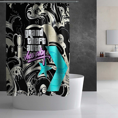 Шторка для ванной GTA vice city grafiti / 3D-принт – фото 2