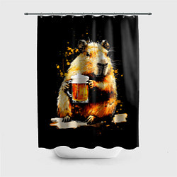 Шторка для ванной Капибара с кружкой пива