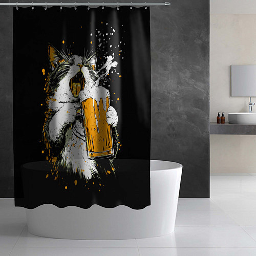 Шторка для ванной Кот поет под пиво / 3D-принт – фото 2