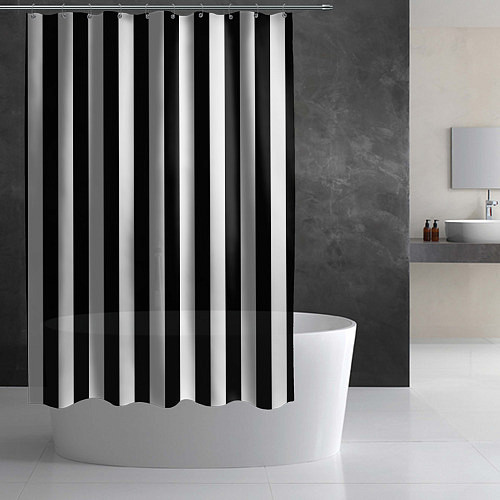 Шторка для ванной Вертикальные черно белые полосы / 3D-принт – фото 2