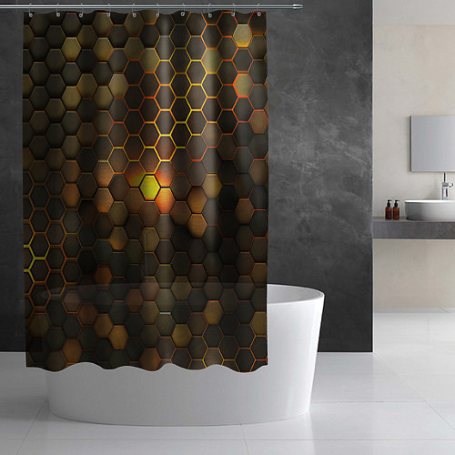 Шторка для ванной Светящиеся коричневый соты - тепловая энергия / 3D-принт – фото 2