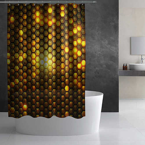 Шторка для ванной Металлические соты - роскошный блеск золота / 3D-принт – фото 2