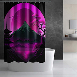 Шторка для душа Темная гора в фиолетовом закате Япония, цвет: 3D-принт — фото 2