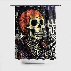 Шторка для душа Мексиканский скелет в пиджаке на кладбище, цвет: 3D-принт
