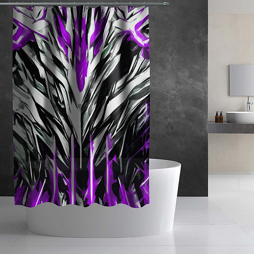 Шторка для ванной Фиолетово-белая агрессивная абстракция на чёрном ф / 3D-принт – фото 2