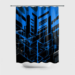 Шторка для душа Abstract blue stripes on a black background, цвет: 3D-принт