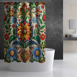 Шторка для душа Русские классические узоры и орнамент, цвет: 3D-принт — фото 2