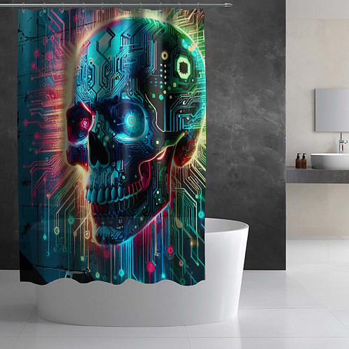 Шторка для ванной Cool cyber skull - neon glow / 3D-принт – фото 2