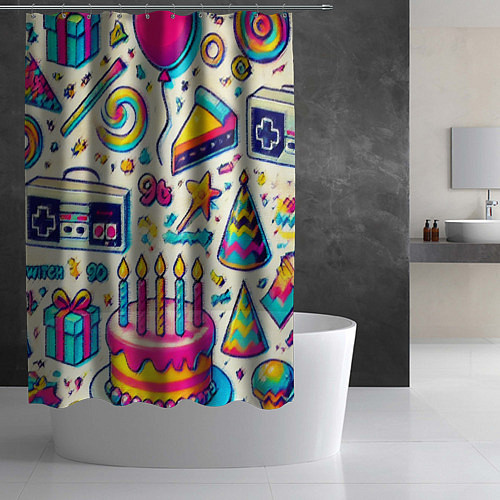 Шторка для ванной Праздник 90х игры сладости и ностальгия / 3D-принт – фото 2