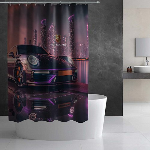 Шторка для ванной Porshe neon city / 3D-принт – фото 2