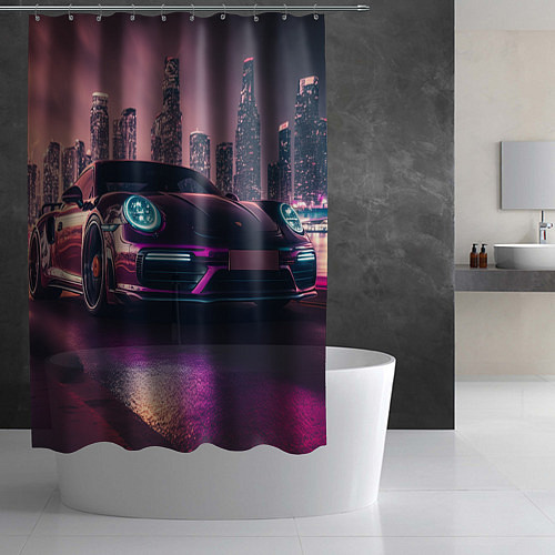 Шторка для ванной Porshe ночной город / 3D-принт – фото 2