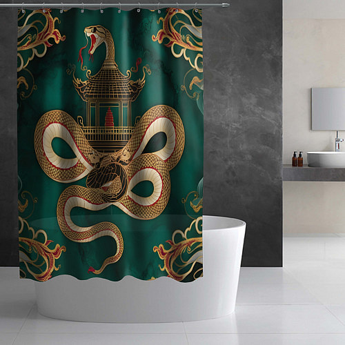 Шторка для ванной Год зеленой змеи 25 / 3D-принт – фото 2