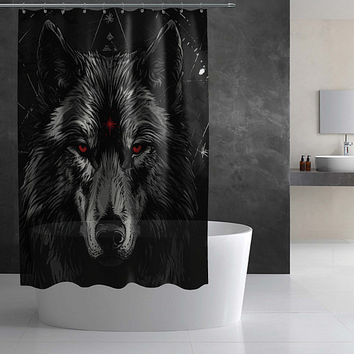 Шторка для ванной Волк с красными глазами / 3D-принт – фото 2