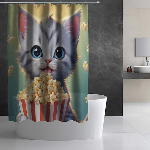 Шторка для ванной Поп-корн и котенок / 3D-принт – фото 2
