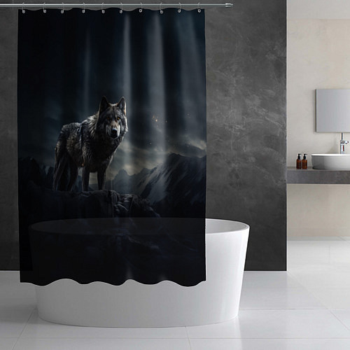 Шторка для ванной Волк в горах / 3D-принт – фото 2