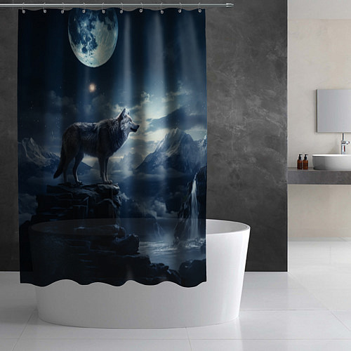 Шторка для ванной Волк на утренней горе / 3D-принт – фото 2