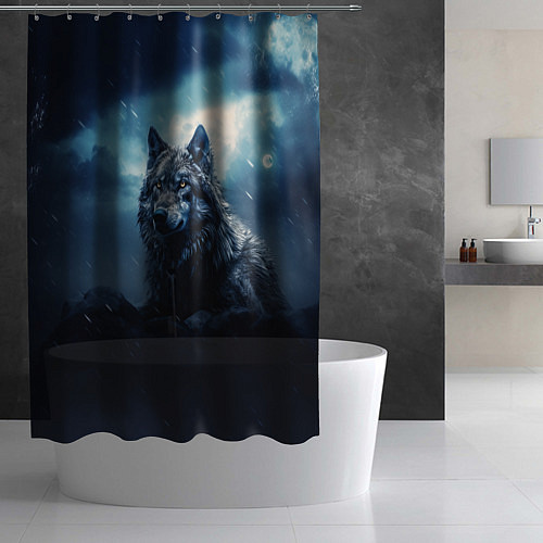 Шторка для ванной Волк ночью / 3D-принт – фото 2