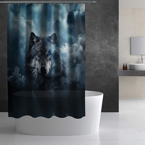 Шторка для ванной Волк ночью под луной / 3D-принт – фото 2