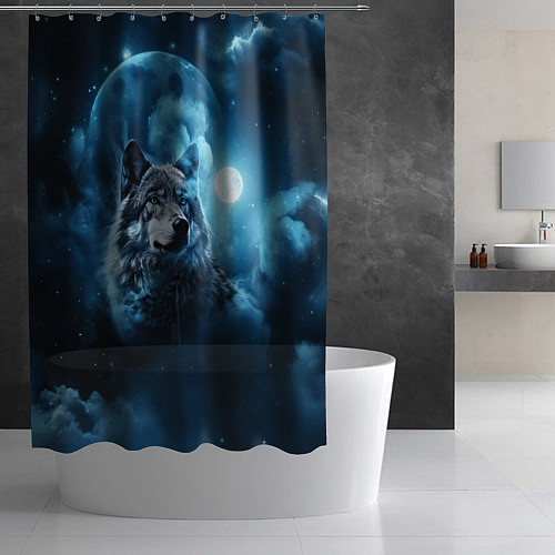 Шторка для ванной Волк ночное синее небо / 3D-принт – фото 2