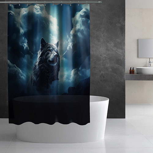 Шторка для ванной Волк ночное синее небо / 3D-принт – фото 2