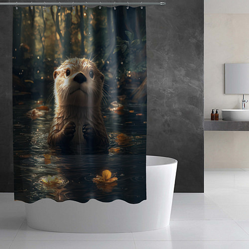 Шторка для ванной Выдра в летнем пруду / 3D-принт – фото 2