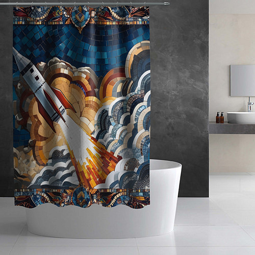 Шторка для ванной Мозаика ракета / 3D-принт – фото 2