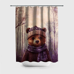 Шторка для ванной Мишка в пасмурном лесу