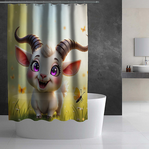 Шторка для ванной Козлёнок на лугу / 3D-принт – фото 2