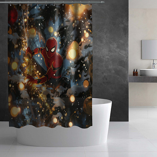 Шторка для ванной Spiderman на новогодней елке / 3D-принт – фото 2