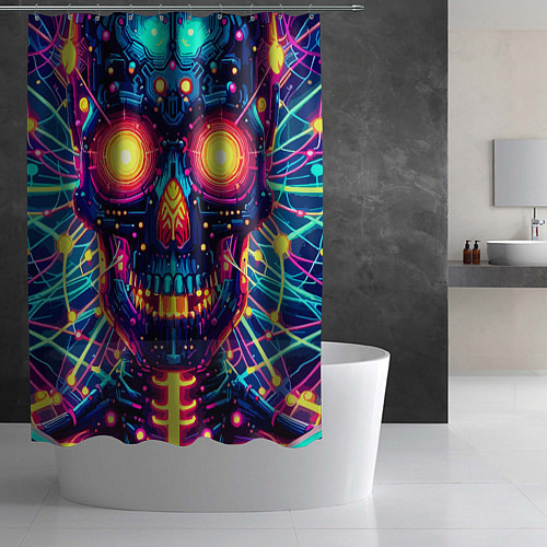 Шторка для ванной Neon skull - ai art fantasy / 3D-принт – фото 2