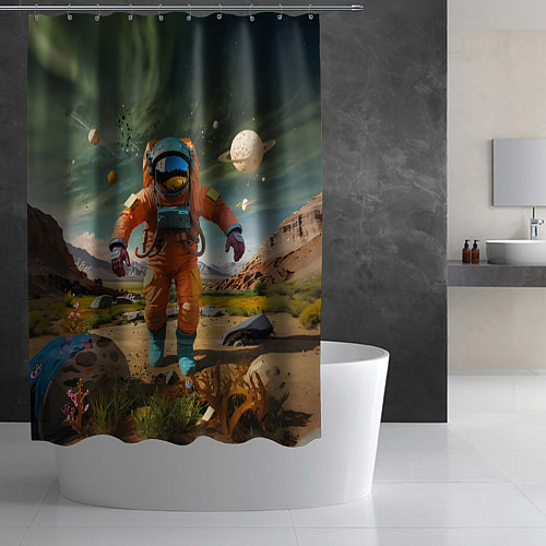 Шторка для ванной Космонавт в оранжевом костюме / 3D-принт – фото 2