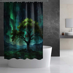 Шторка для душа Северное сияние и дерево, цвет: 3D-принт — фото 2