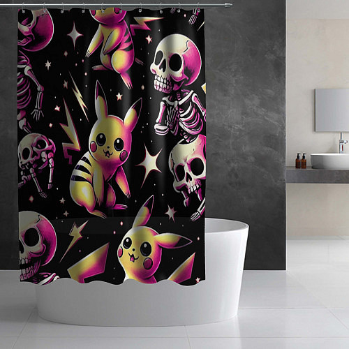 Шторка для ванной Pikachu and skeletons - pattern / 3D-принт – фото 2