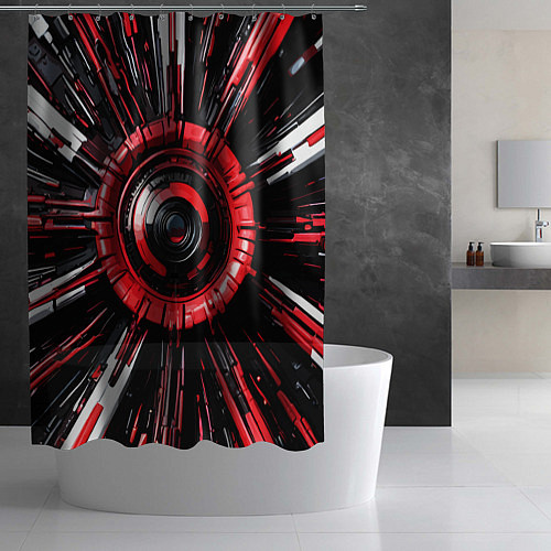 Шторка для ванной Чёрно-красная сфера киберпанк / 3D-принт – фото 2