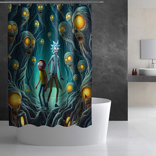 Шторка для ванной Морти и Рик в пещере ужасов / 3D-принт – фото 2