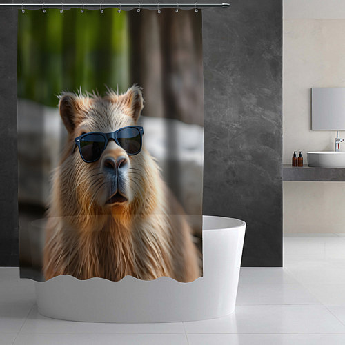 Шторка для ванной Модная капибара в темных очках / 3D-принт – фото 2