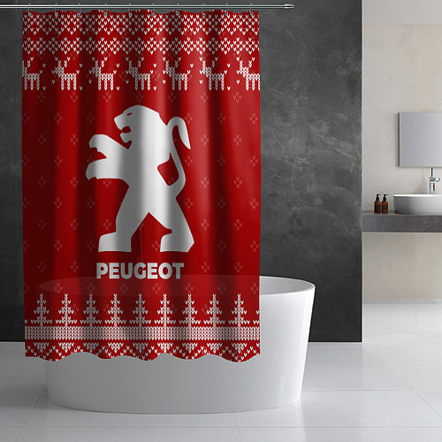Шторка для ванной Новогодний Peugeot с оленями / 3D-принт – фото 2
