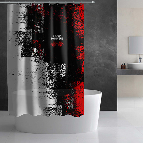 Шторка для ванной Arctic Monkeys - Красные и белые помехи / 3D-принт – фото 2