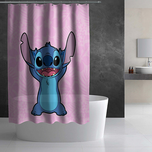Шторка для ванной Stitch on a pink background / 3D-принт – фото 2