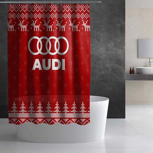 Шторка для ванной Новогодний Audi с оленями / 3D-принт – фото 2