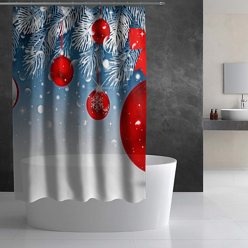 Шторка для ванной Ёлочные ветви с игрушками / 3D-принт – фото 2