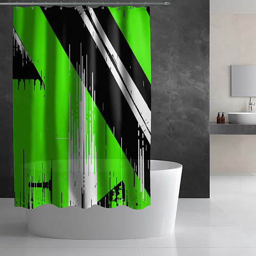 Шторка для ванной Вертикальные чёрные линии на зелёно-белом фоне / 3D-принт – фото 2