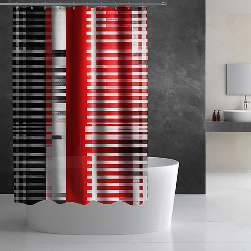 Шторка для ванной Белые полосы на чёрно-красном фоне / 3D-принт – фото 2