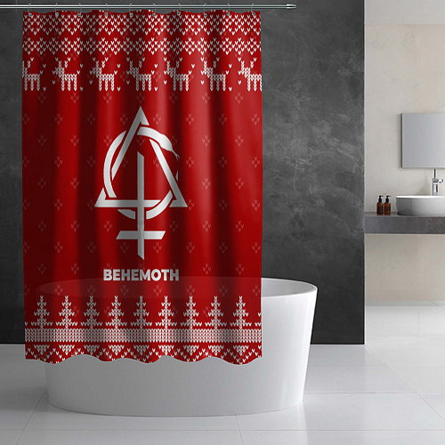 Шторка для ванной Новогодний Behemoth с оленями / 3D-принт – фото 2