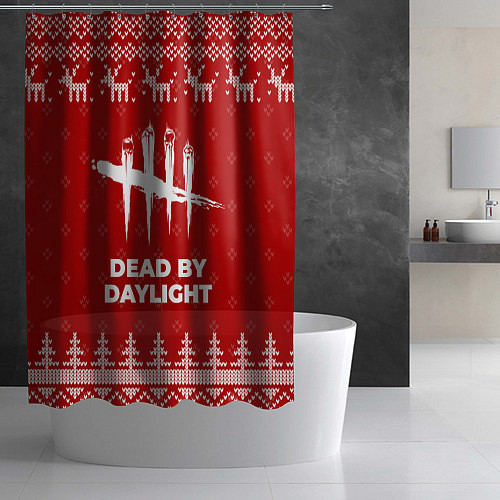 Шторка для ванной Новогодний Dead by Daylight с оленями / 3D-принт – фото 2