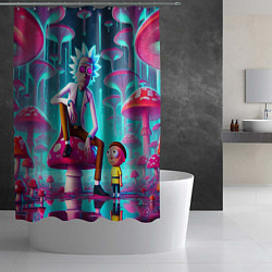 Шторка для душа Рик и Морти у сказочного озера среди грибов, цвет: 3D-принт — фото 2